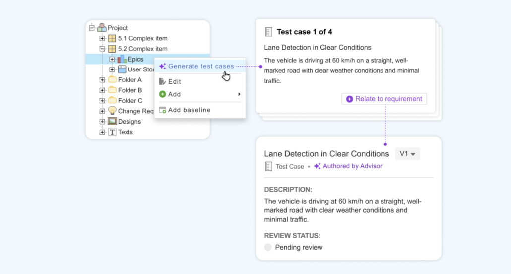 Jama Connect Test Case Intelligence features using AI and showing how the functionality appears and performs.
