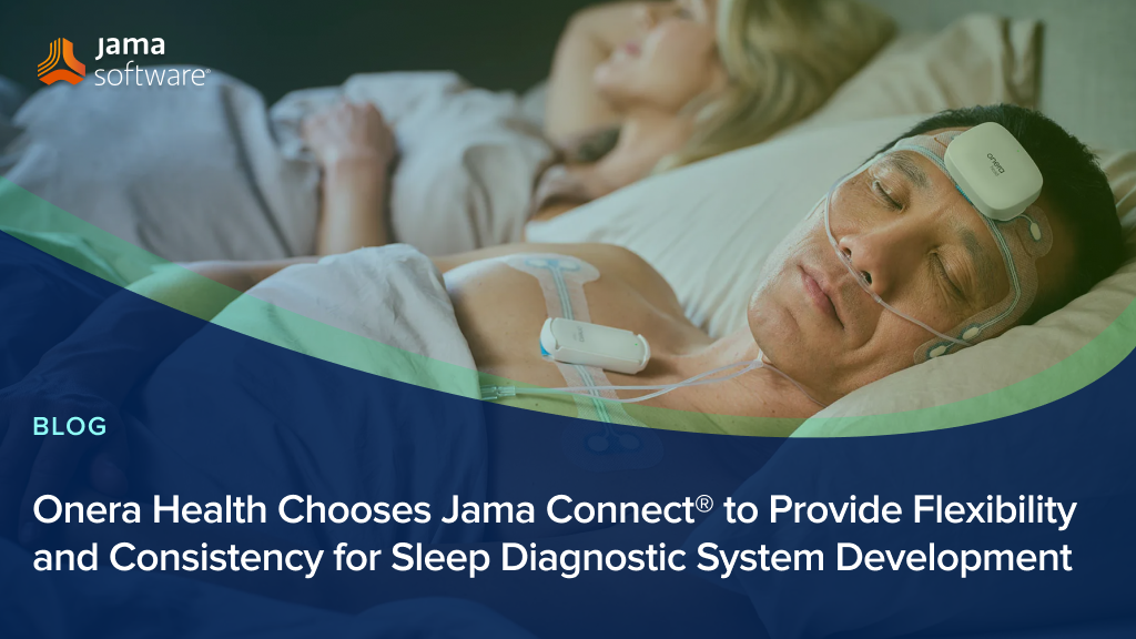 A couple sleeping peacefully, one of the people shown is wearing an Onera sleep device.