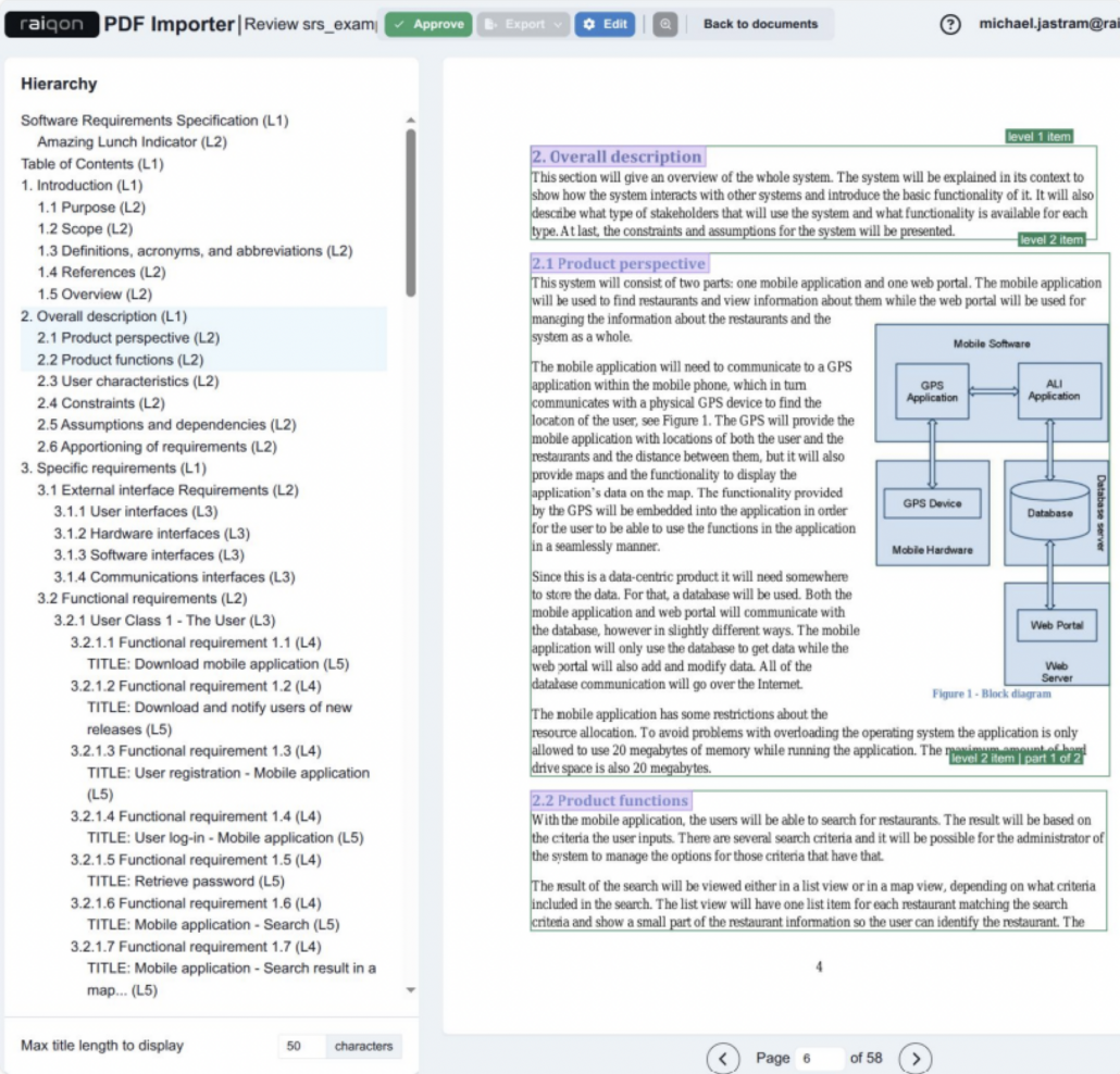 Example of Raiqon PDF working with Jama Connect.