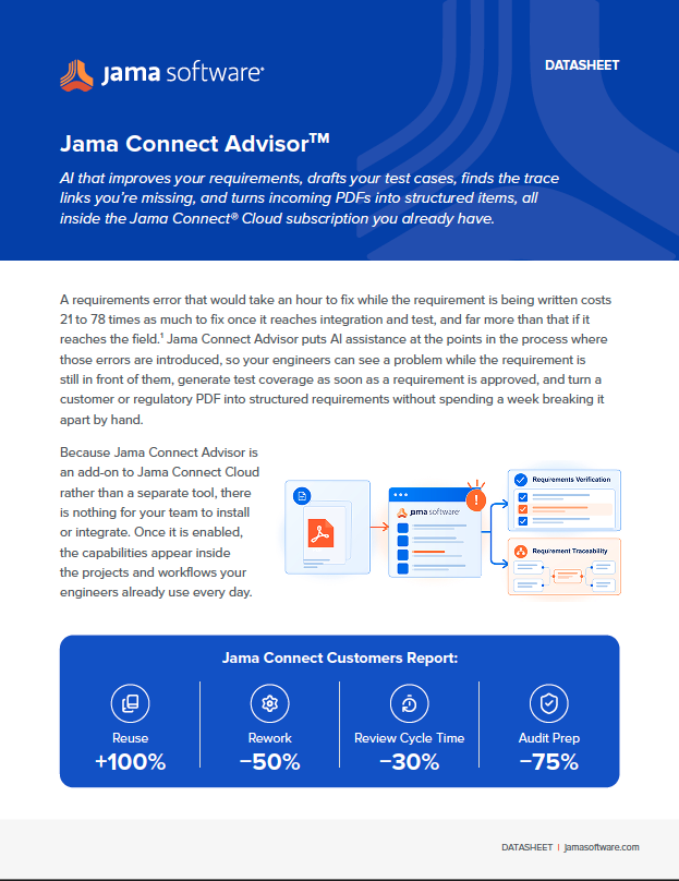 Page one of the Jama Connect Advisor datasheet.