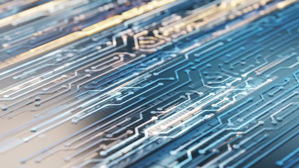 An abstract background of high-technology geometric circuitboard with bright highlighting, symbolizing innovation, connectivity, and progress in the digital age