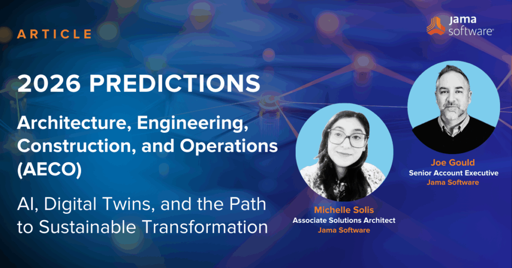Two subject matter experts on AECO alongside text reading this topic as 2026 AECO predicitons.
