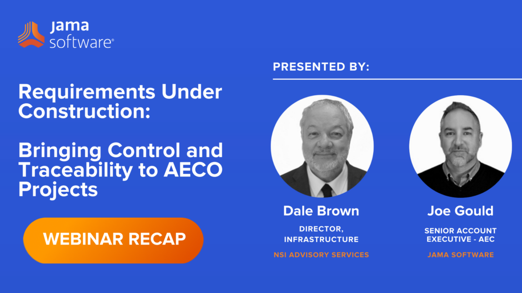 Two speakers talking about requirements and traceability in the AECO industry.