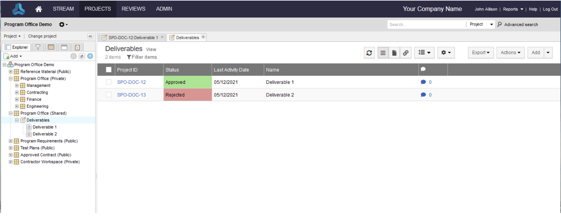 Contractor Deliverable Management