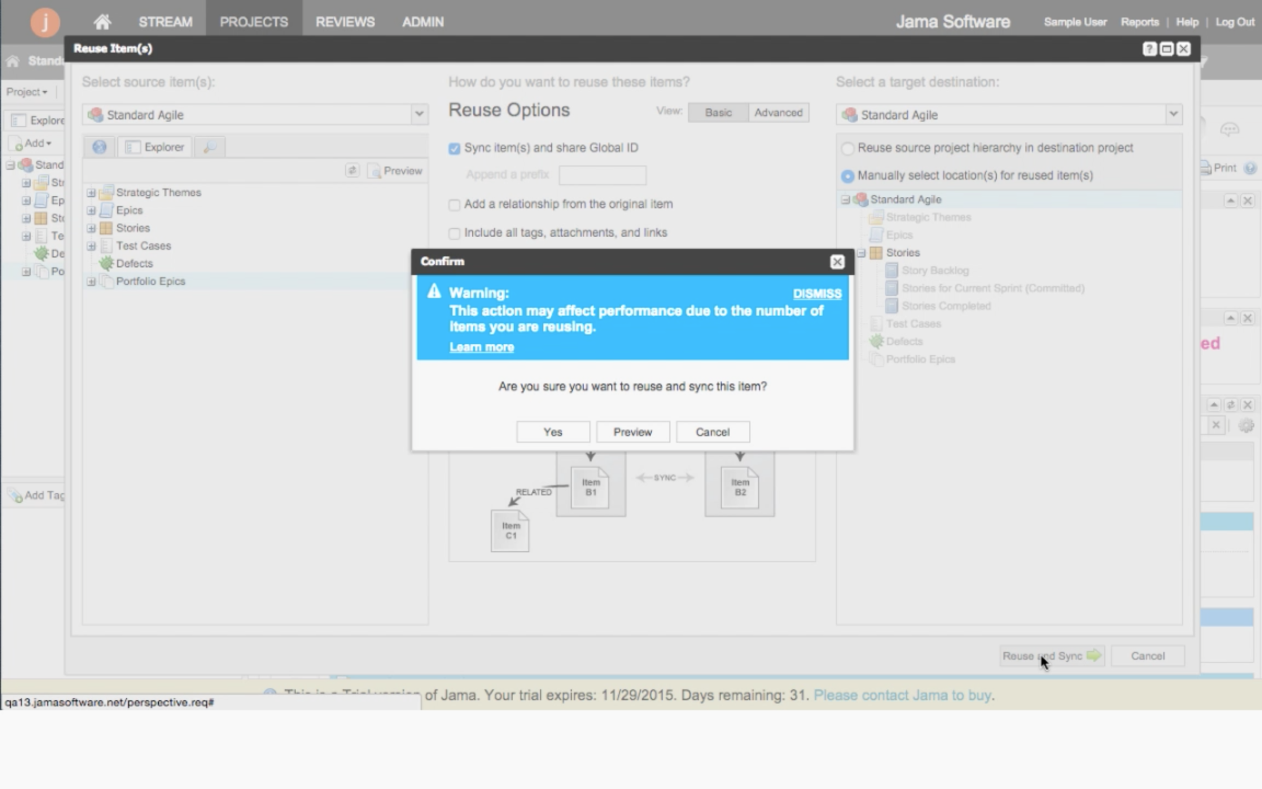 Jama alerts users if an action will have a negative impact on performance.