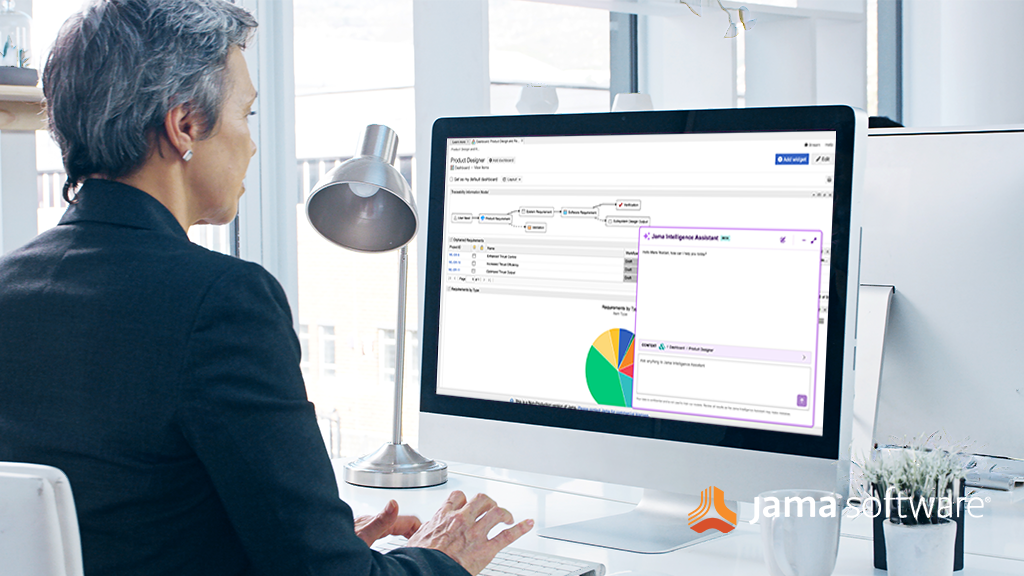 Engineer working within by Jama Intelligence on a computer.
